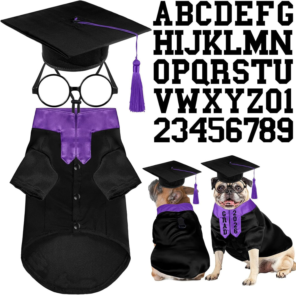 Huhumy 5 Pcs Dog Graduation Costume Set Include 2026 Pet Graduation Gown with Stole Puppy Grad Cap Lensless Glasses DIY Letter Stickers for Dogs Cats Holiday Costume Accessory(Black Yellow,S) - Image 10