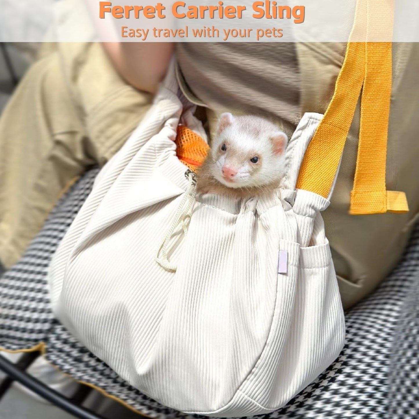 Ferret Sling Carrier - Pet Carrying Bag with Adjustable Strap Hands Free Shoulder Bag Crossbody Travel Slings Soft Small Animal Bonding Pouch Front Backpack for Ferret Rabbit Puppy Kitten (Beige) - Image 7