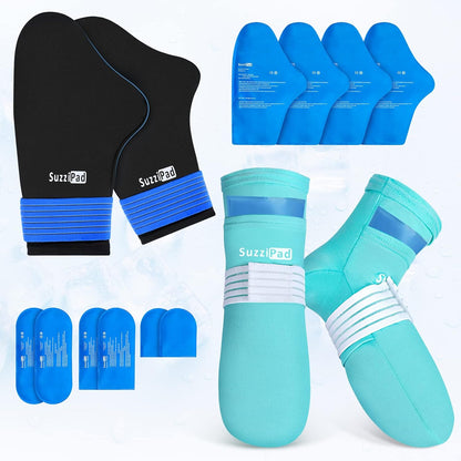 Suzzipad cold therapy socks and hand ice pack set front view