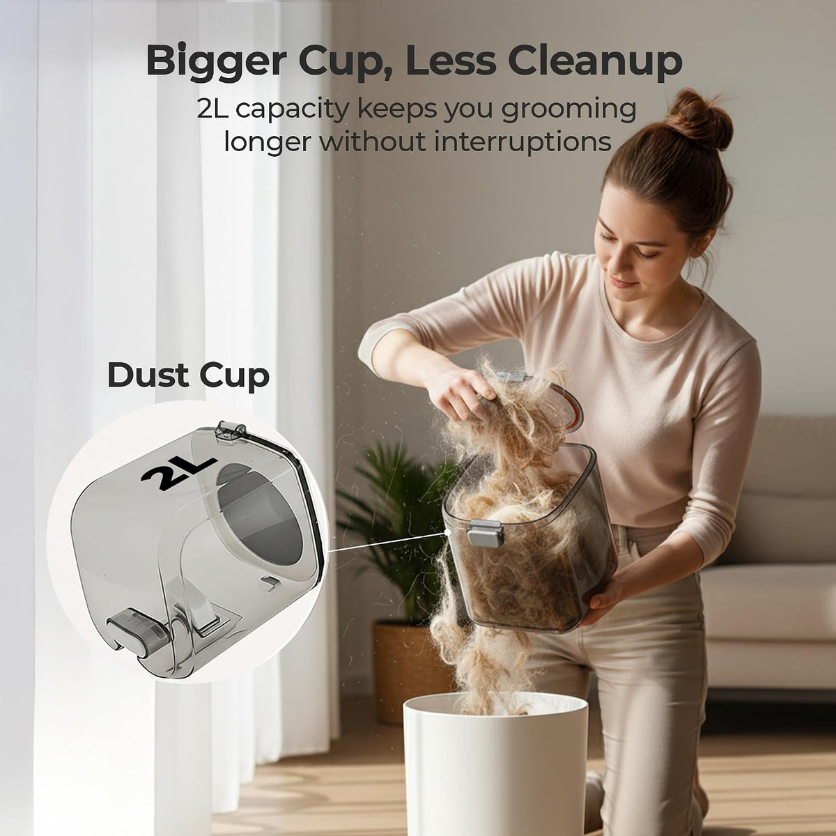 Undercoat deshedding brush attachment connected to the Larkon low noise pet vacuum hose.