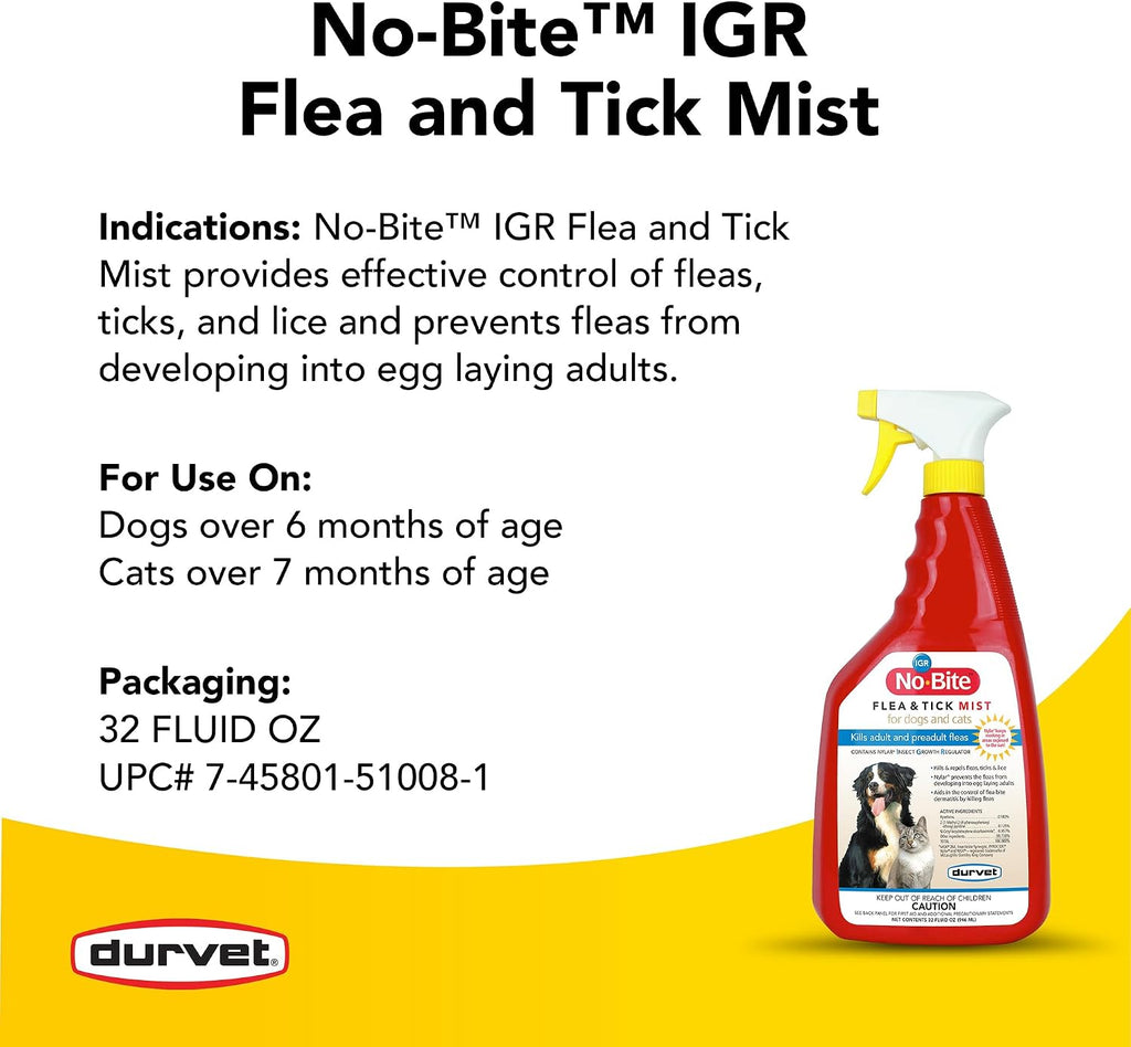 Back of Durvet No-Bite IGR bottle showing usage instructions for pets
