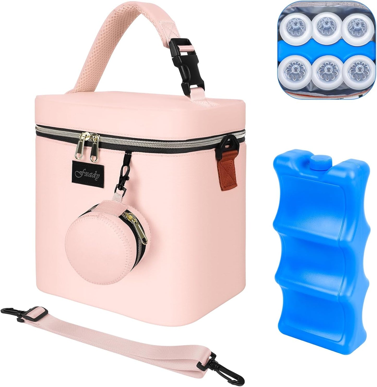 Mancro breastmilk cooler bag front view with ice pack