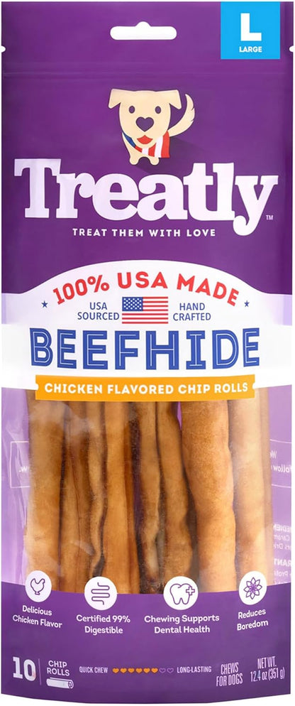 USA Beefhide Chip Rolls 10-11" Dog Chew Treats - Natural Flavor, 10 Count/1 Pack - Image 14