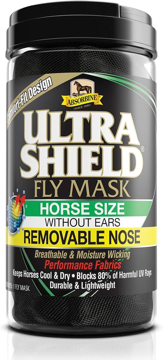 Absorbine UltraShield Equine Fly Mask front view for horses