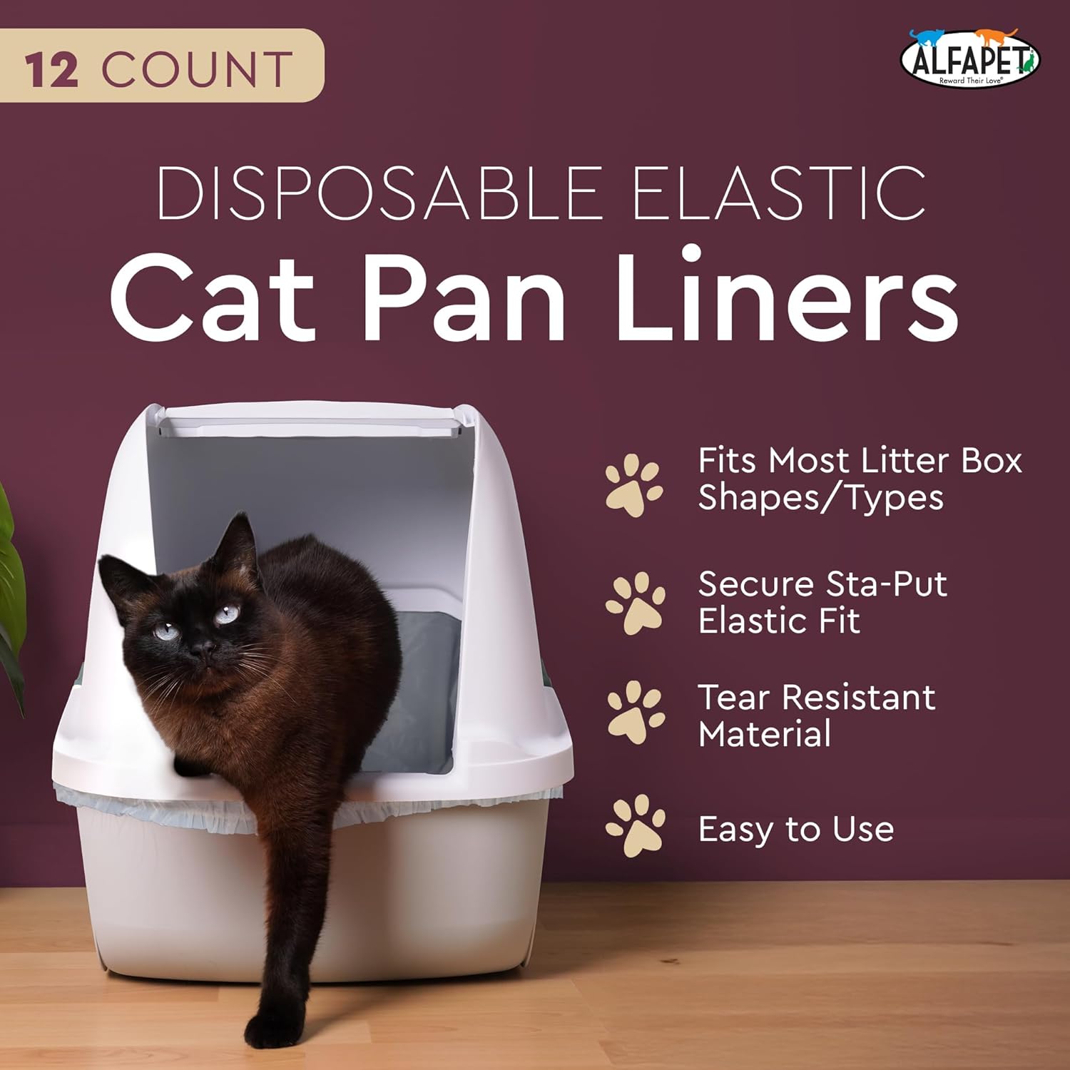 Alfapet elastic cat litter liners showing the patented Sta-Put elastic band detail