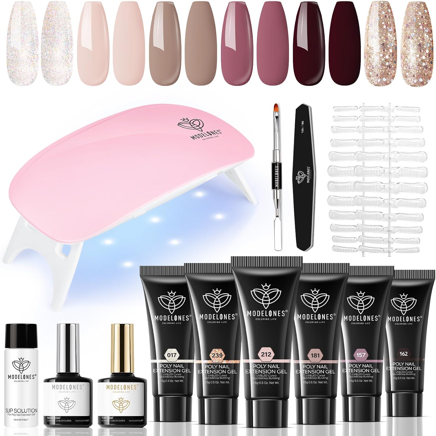 Modelones Poly Nail Gel Kit with 20W Lamp and 6 color tubes