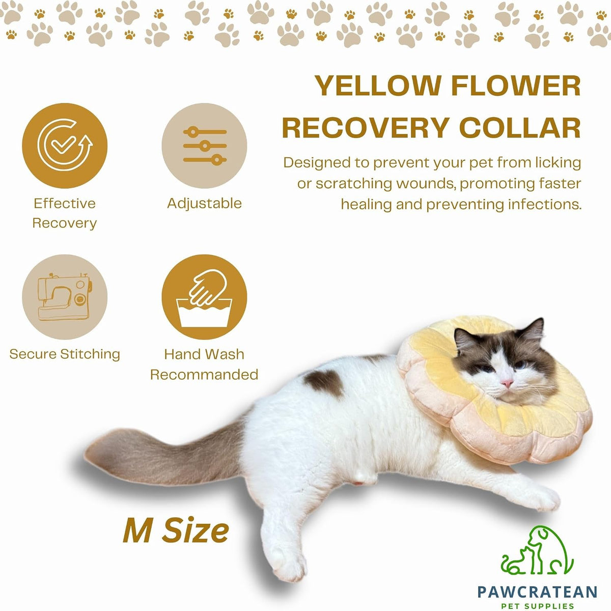 Small size yellow sunflower cat recovery cone displayed flat to show dimensions