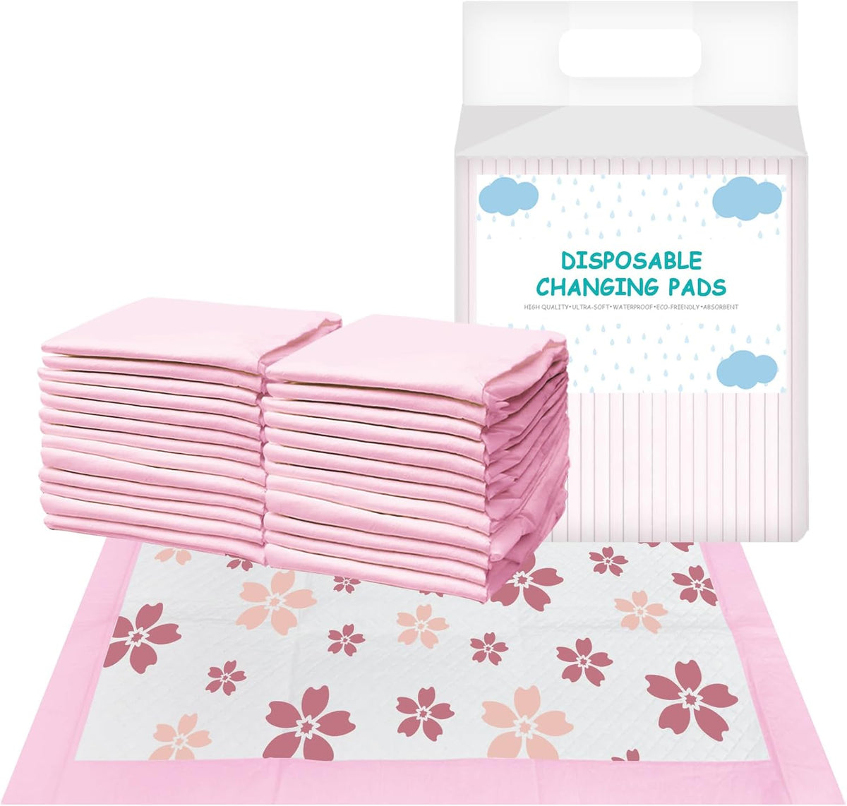 Foryee disposable baby changing pad front view with cherry blossom design