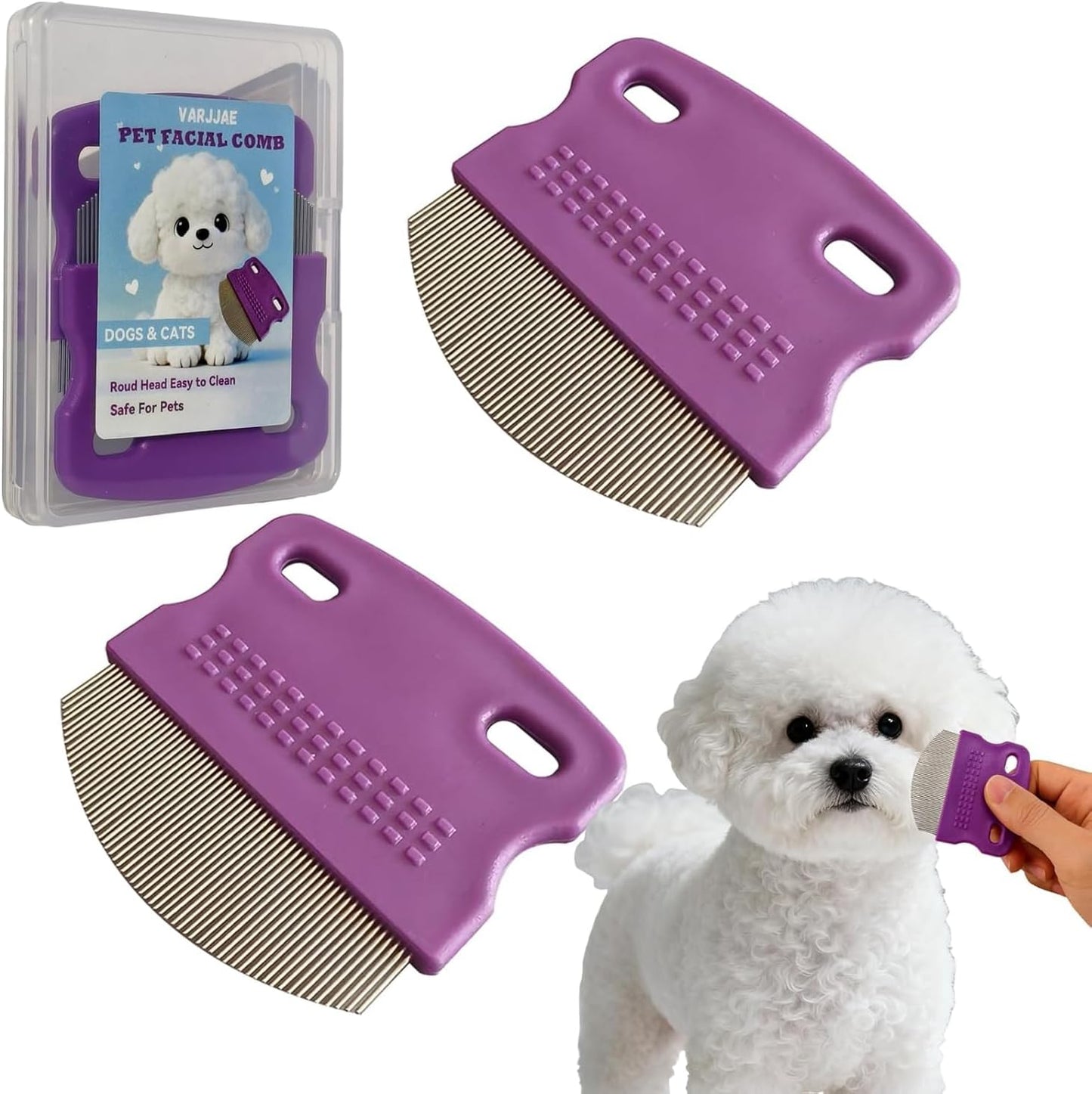 Varjjae professional pets eye combs 2 pack front view