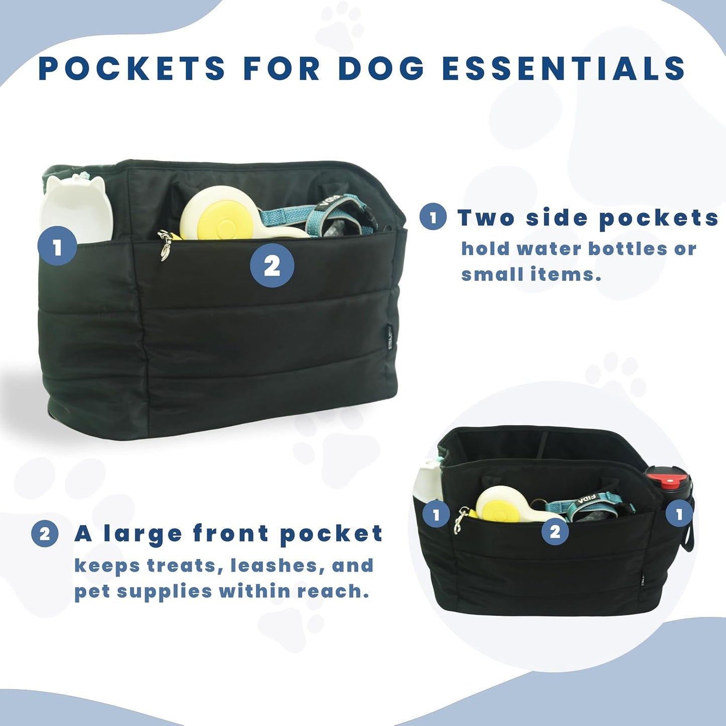 Woman carrying small dog in Straodtic quilted pet tote