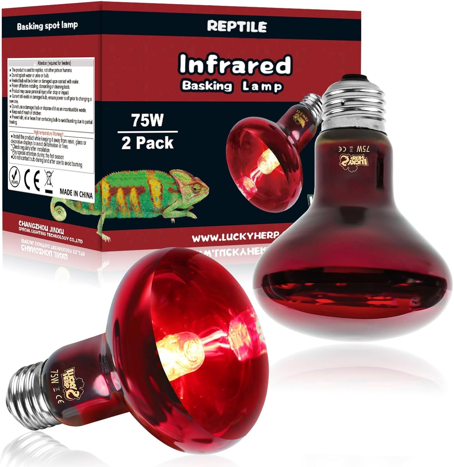 LUCKY HERP Infrared Heat Lamp 100W 2 PackReptile & Amphibian Basking Spot Light Bulbs, Red Heat Lamp Bulbs for Reptiles, Bearded Dragon, Turtle, Lizard, Snake, Chicken - Image 9