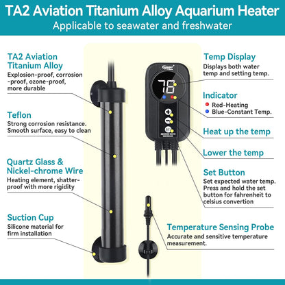 Hygger submersible titanium heating element in water