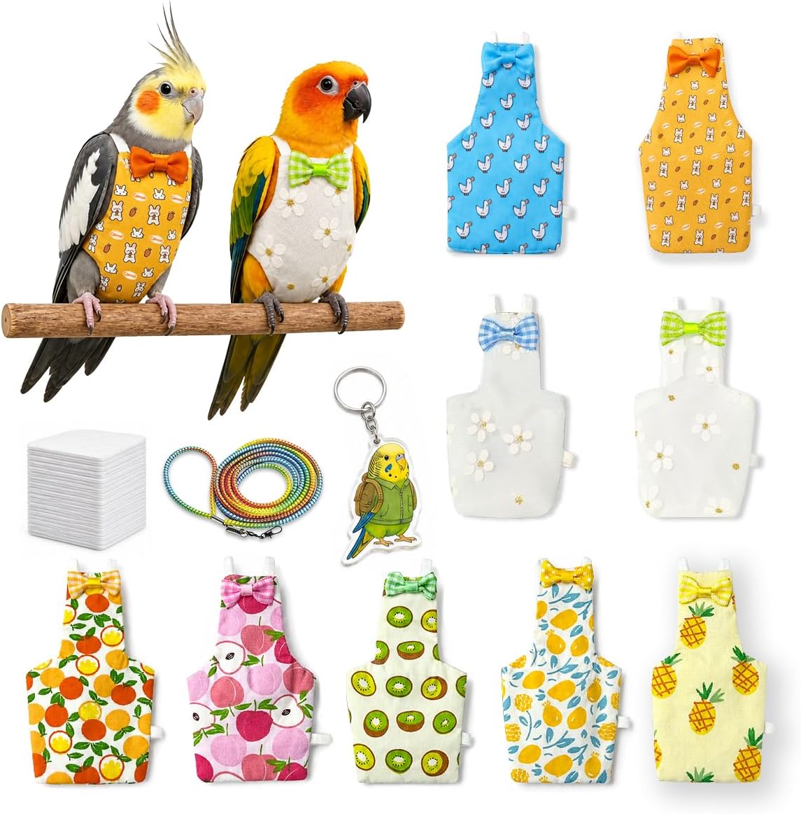 3 Pcs Reusable Bird Diaper Flight Suit with Leash Diaper Pads (Mix) - Image 8