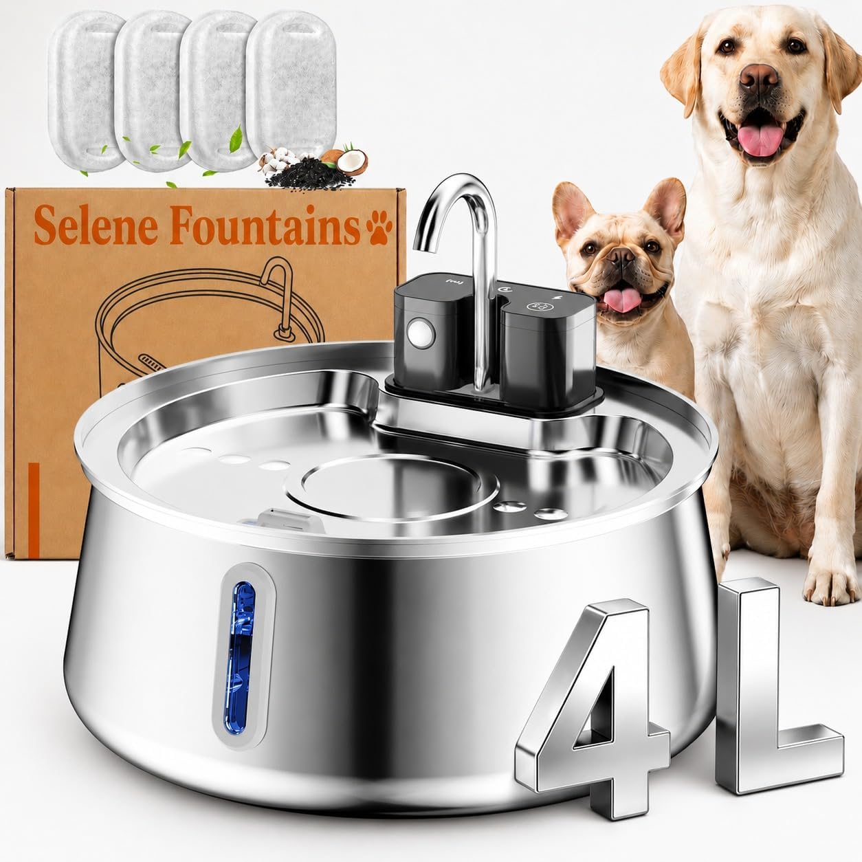Wireless Doggy Fountain, 4L/7L Dog Water Fountain Stainless Steel, Automatic Water Dispenser, Whisper Quiet & 4 Filtration (Wireless, 7L + 4 Filters) - Image 11
