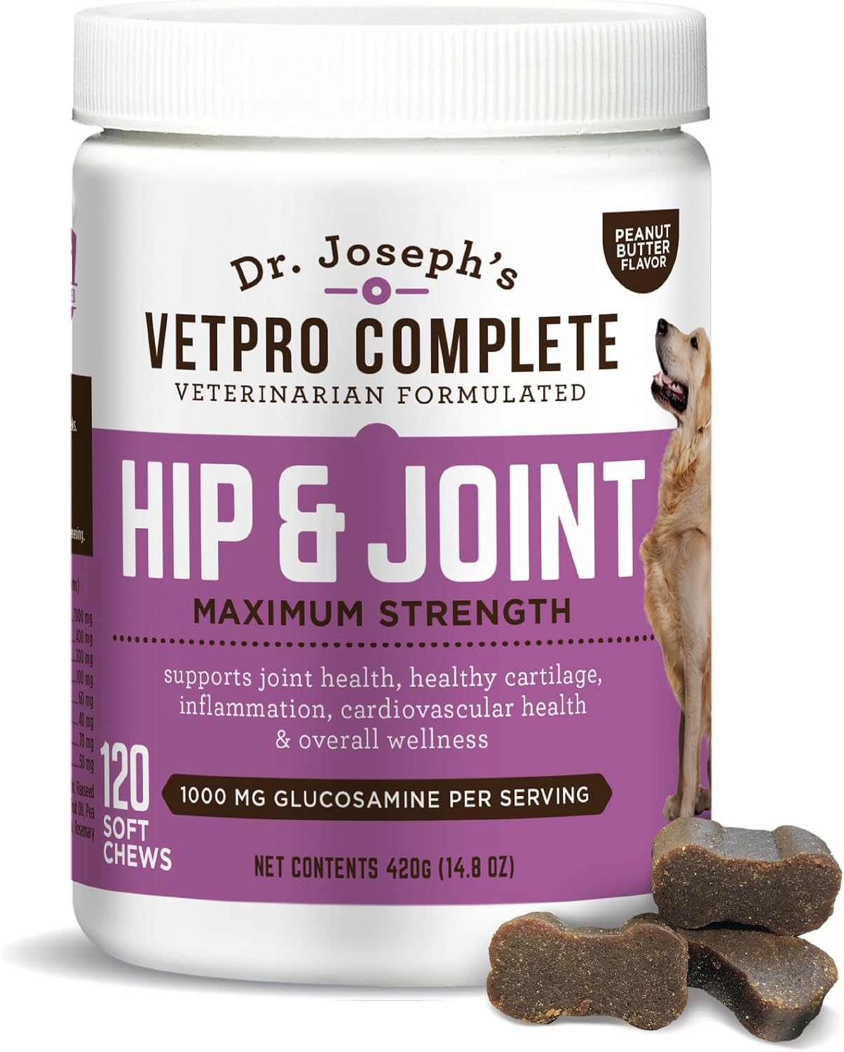 Dr. Joseph's VetPro Complete Dog Hip & Joint Wellness Supplement - High-Strength Glucosamine, MSM, Omega & Chondroitin Chews and Breeds - Vet Formulated Chicken Dog Treat - 120 Count - Image 10