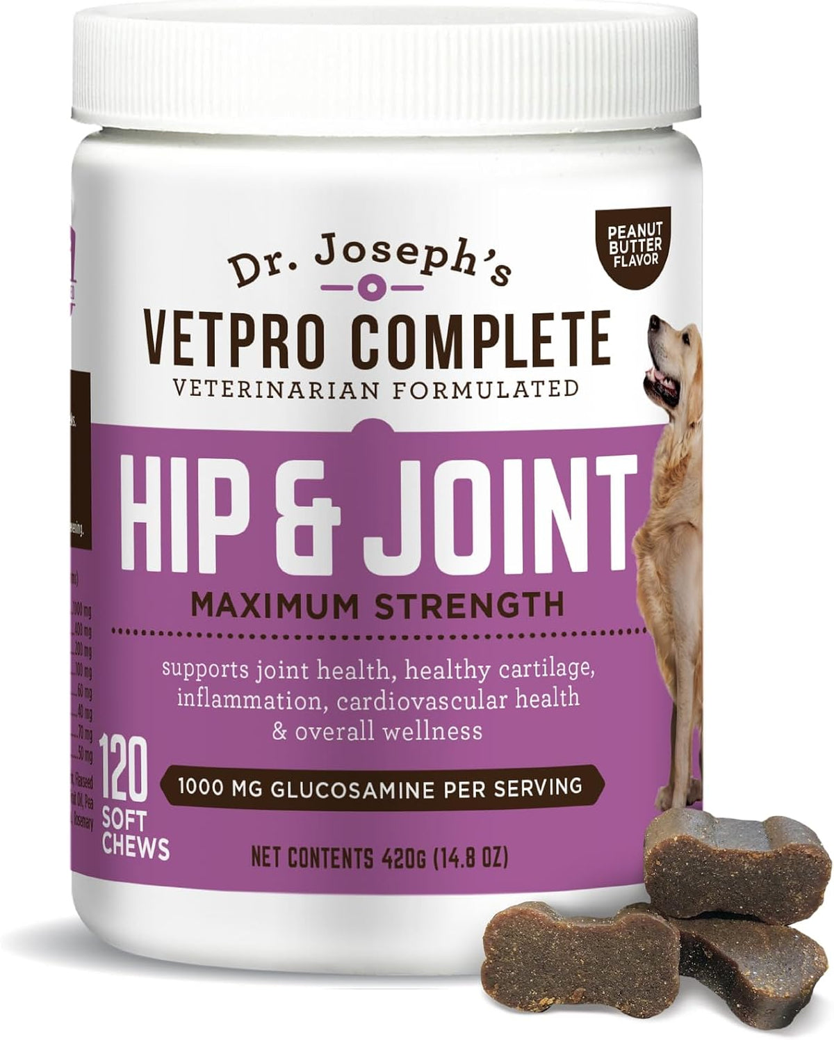 Dr. Joseph's VetPro Complete Dog Hip & Joint Wellness Supplement - High-Strength Glucosamine, MSM, Omega & Chondroitin Chews and Breeds - Vet Formulated Chicken Dog Treat - 120 Count - Image 10