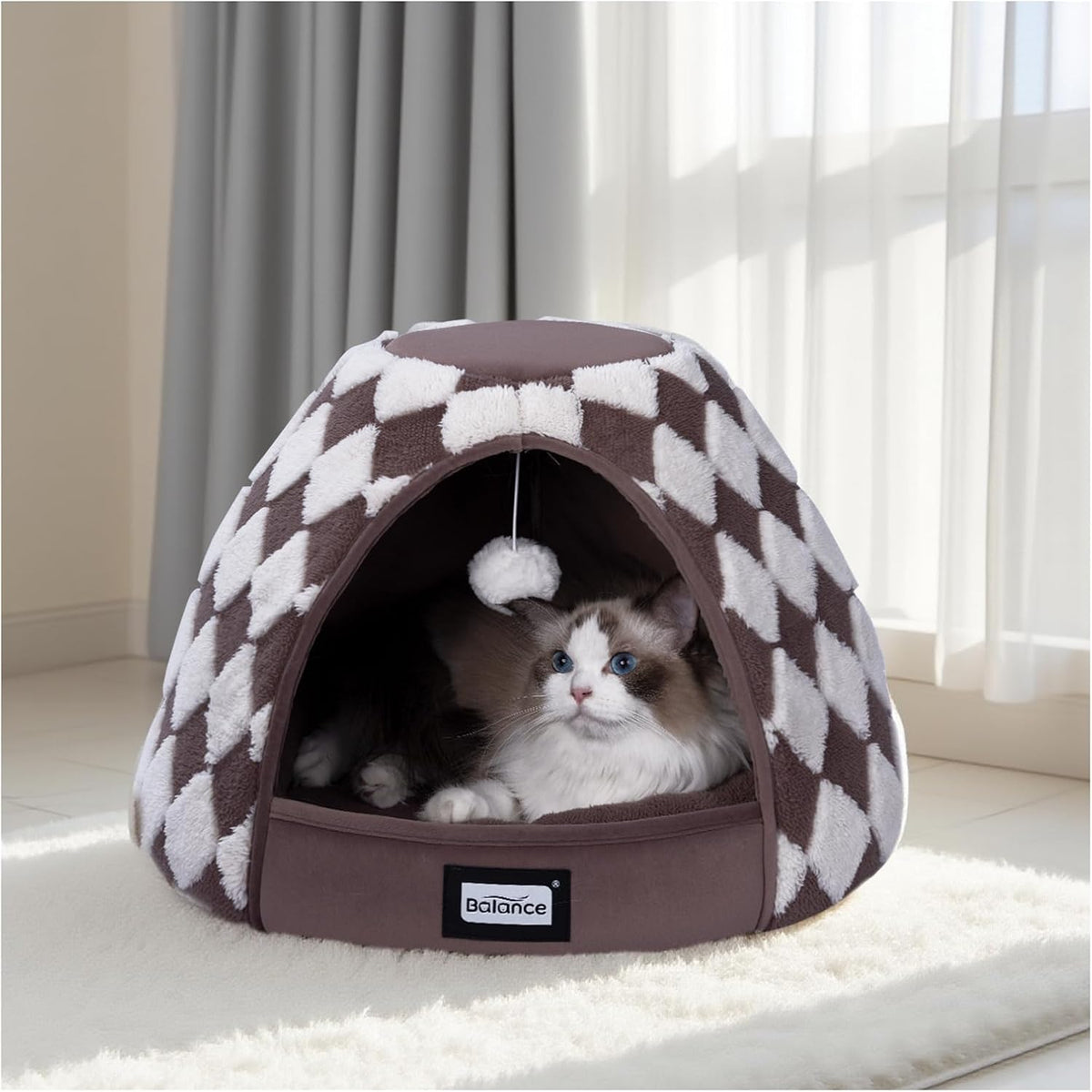 BALANCE Cat Beds for Indoor Cats, 2-in-1 Cat Bed Cave with Anti-Slip Bottom and Ultra-Soft Plush, Cozy Cats House Tent for Kittens and Small Dogs, 19 Inches, Blue - Image 10