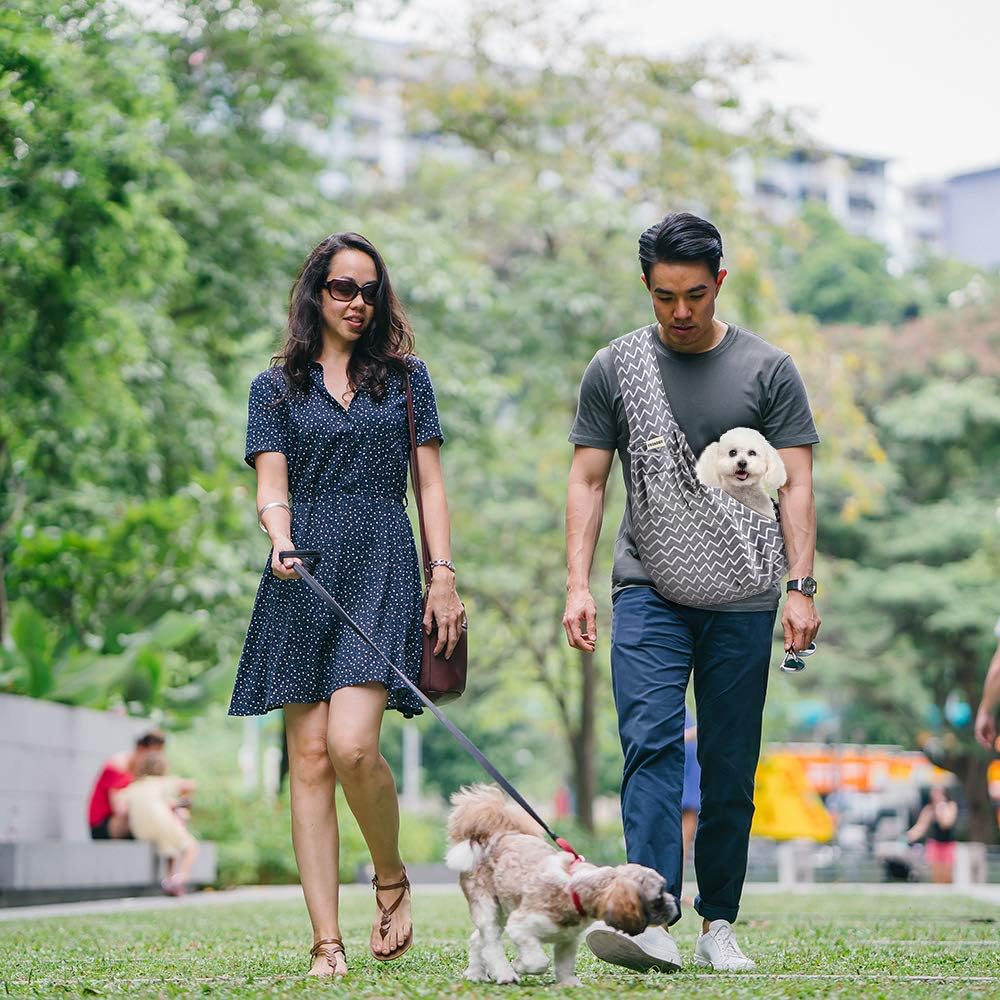 Hands-free dog sling carrier with secure safety belt