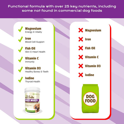 Healthy dog with Pet Naturals Daily Multi jar