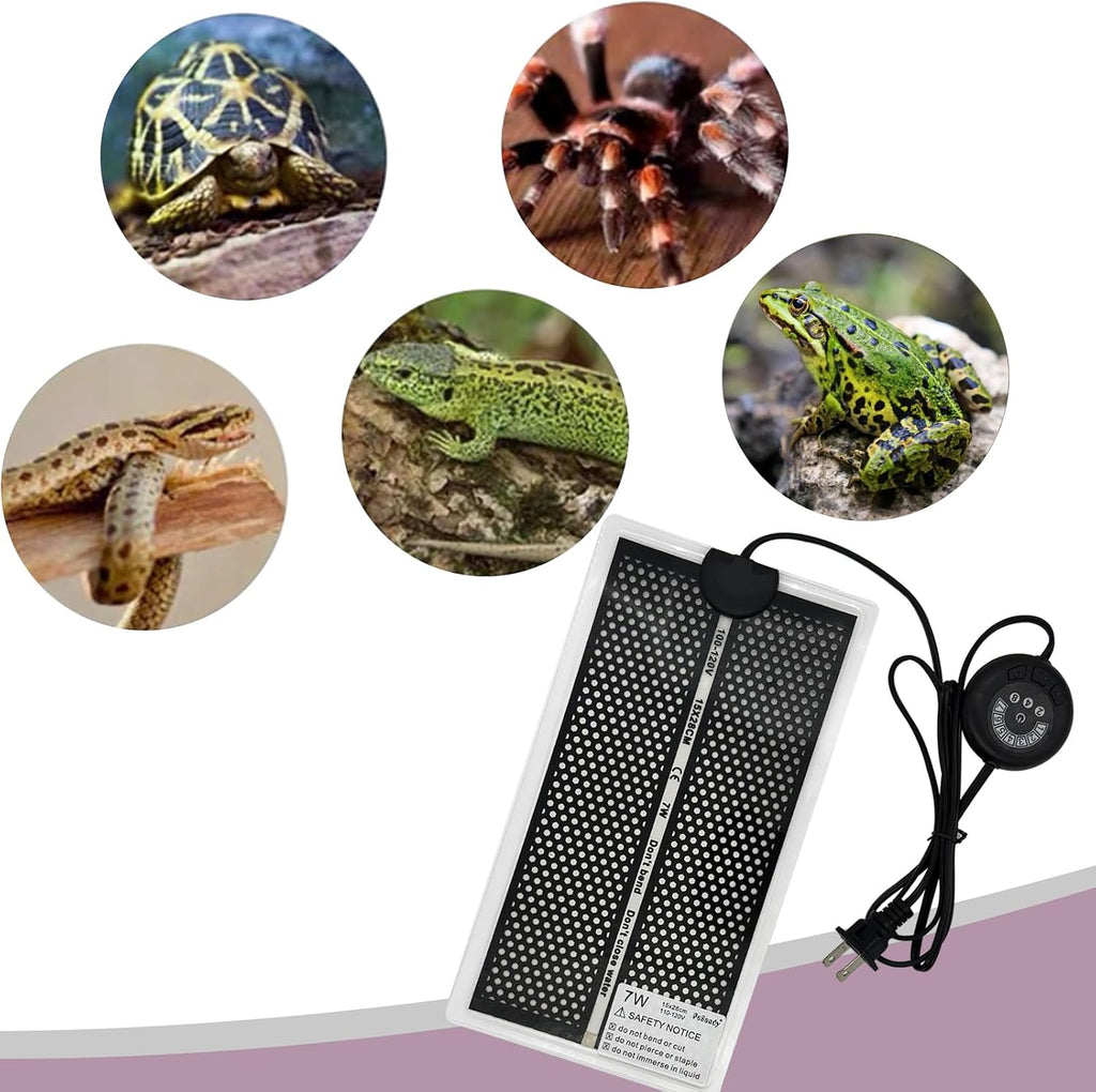 PeSandy 7W reptile heating pad placed underneath a glass terrarium tank