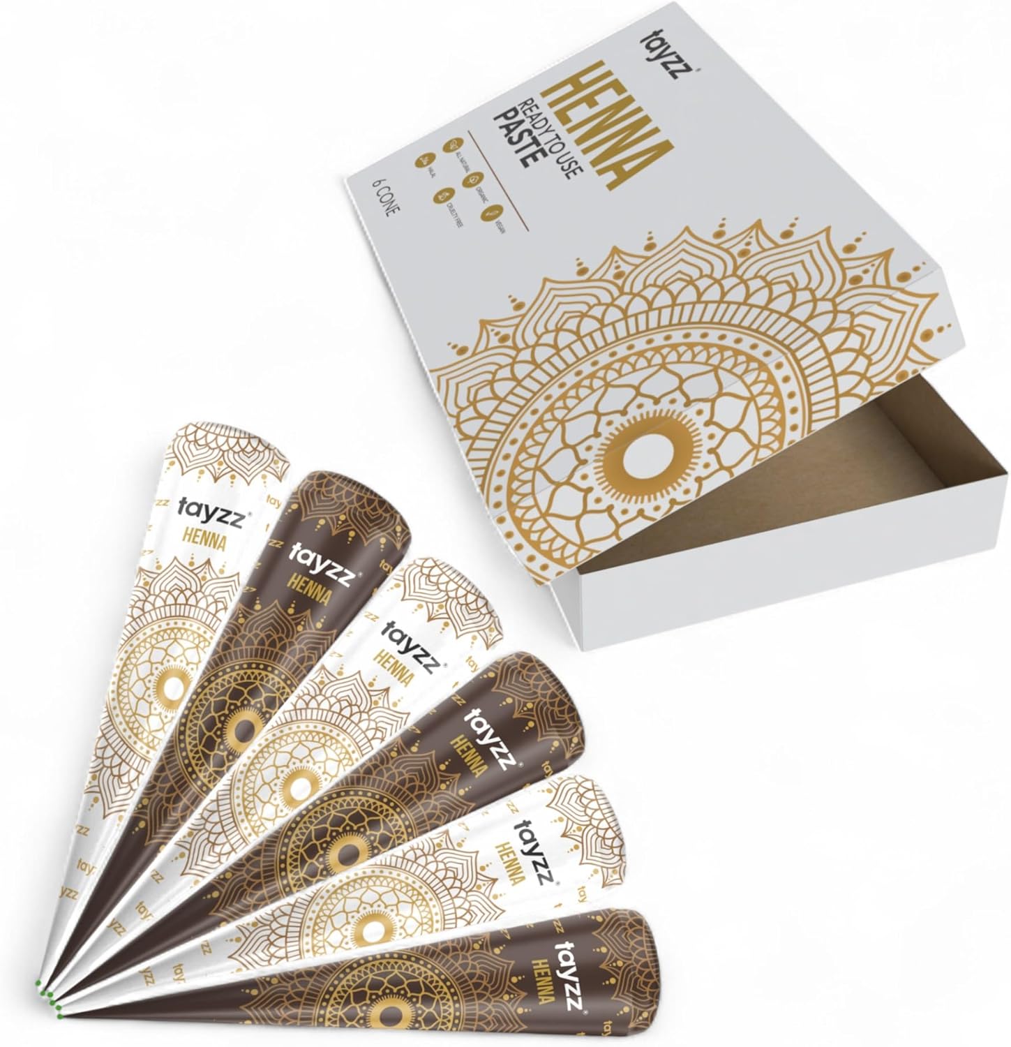 Tayzz Natural Henna Paste Hair Dye Cones front packaging view
