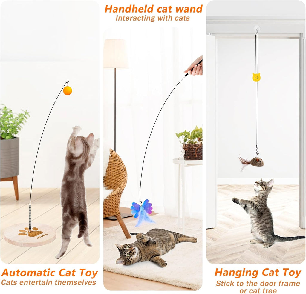 JXFUKAL detachable teaser wand being held by a person interacting with an indoor cat.
