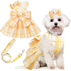 PETCARE Cute Dog Dress Clothes for Small Dogs Cats Girl Female Purple Plaid Bow Tie Dog Harness Dresses Leash Set with Pearls Bow Accessories Birthday Puppy Dress Shih Tzu Yorkies Chihuahua Outfits - Image 9