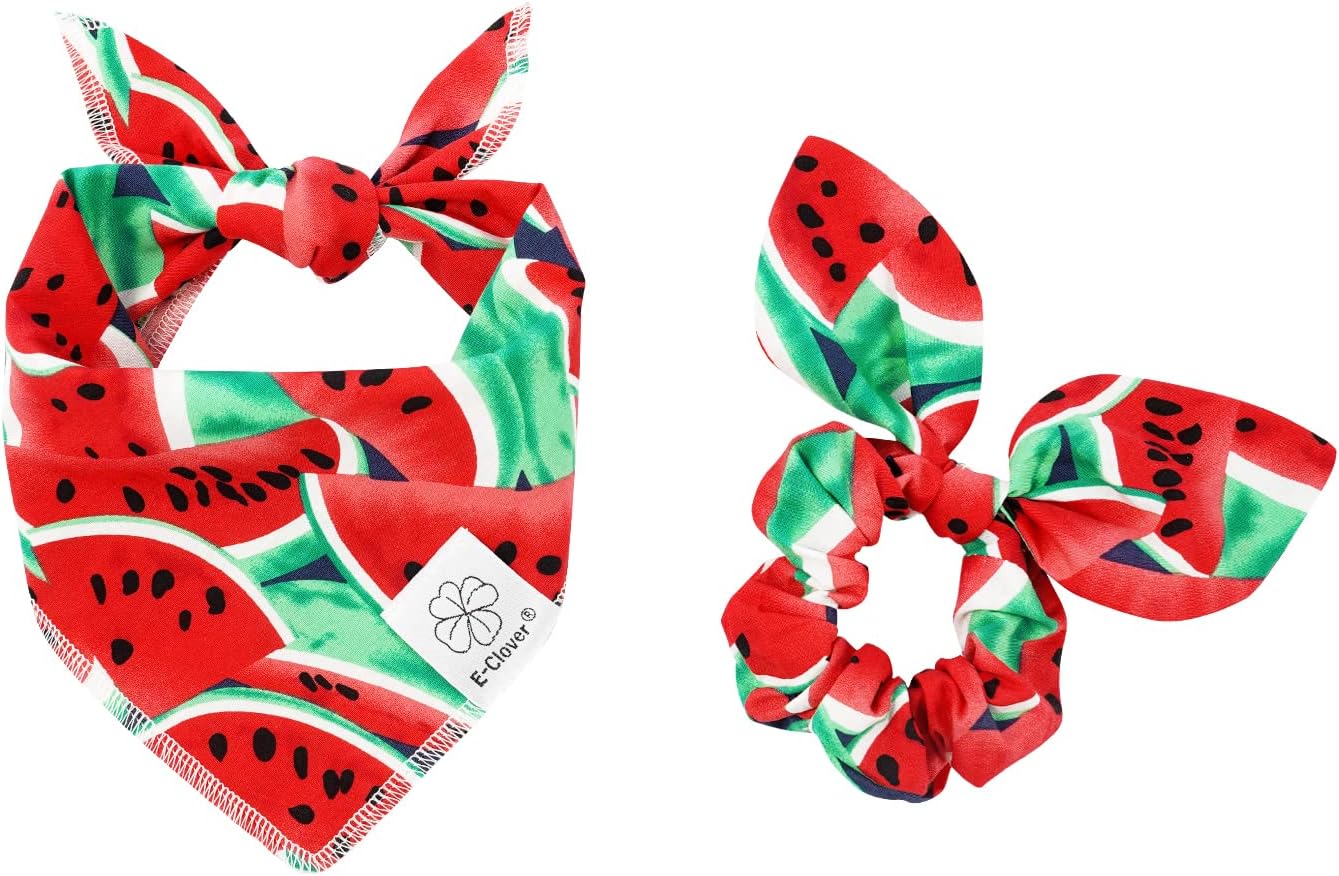 E-Clover Dog Bandanas & Matching Scrunchie Set Cute Flower Dog Scarf Bibs Girl Pet Bandana with Bow Tie for Medium Large Dogs Owner Mom Spring - Image 12