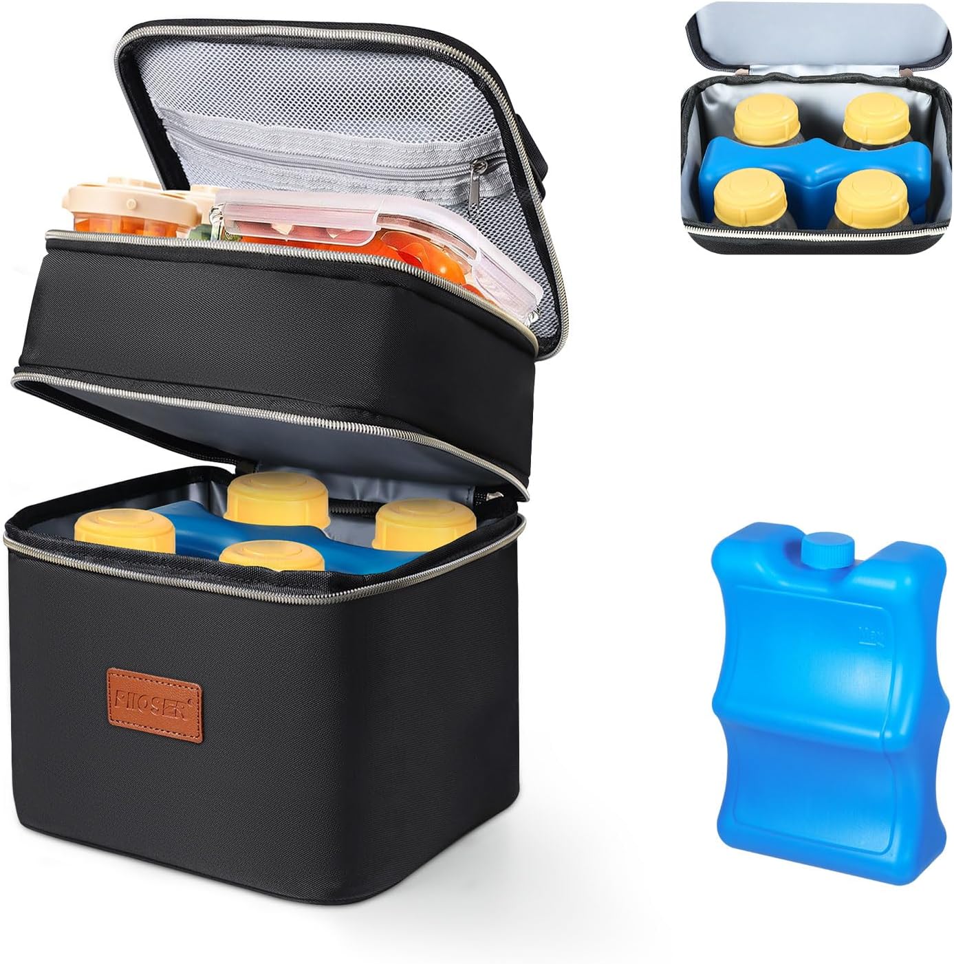 Piioser baby bottle cooler bag black XS front view