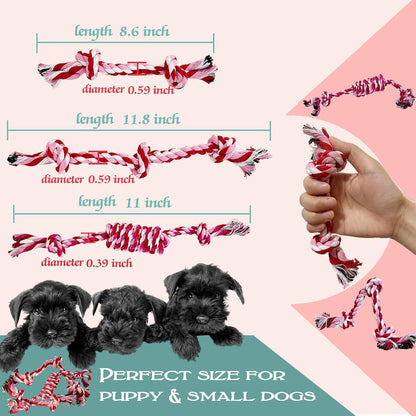Woven cotton toy ball from the three pack puppy set designed for interactive fetching games.
