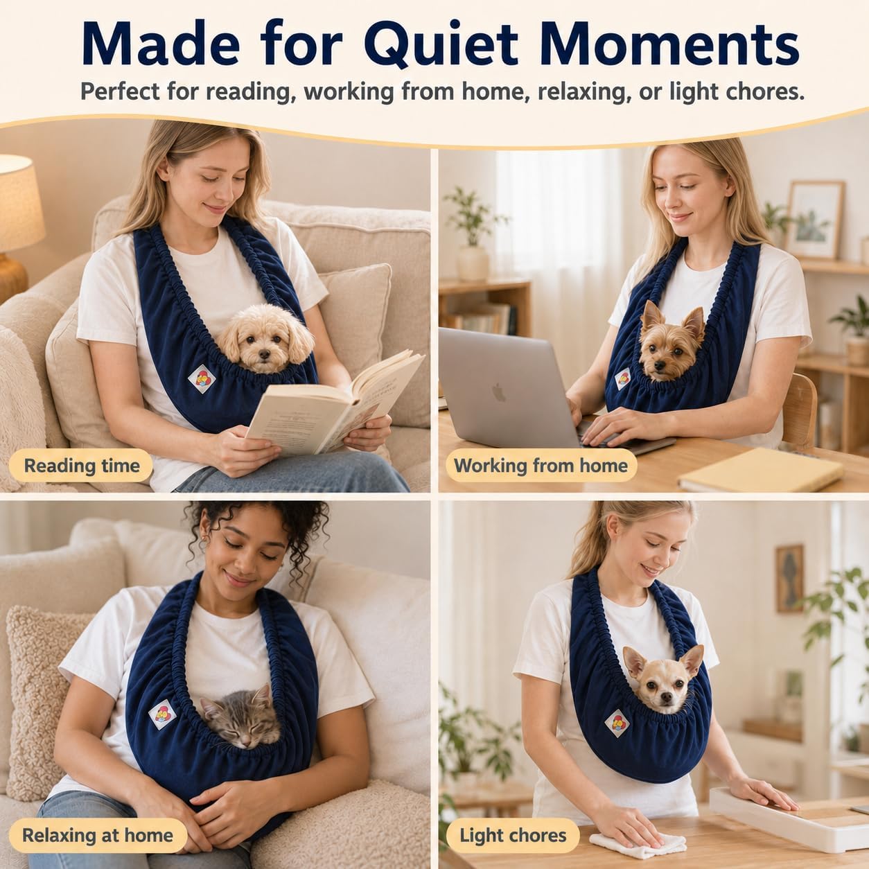 Comfortable pet travel sling in durable fabric