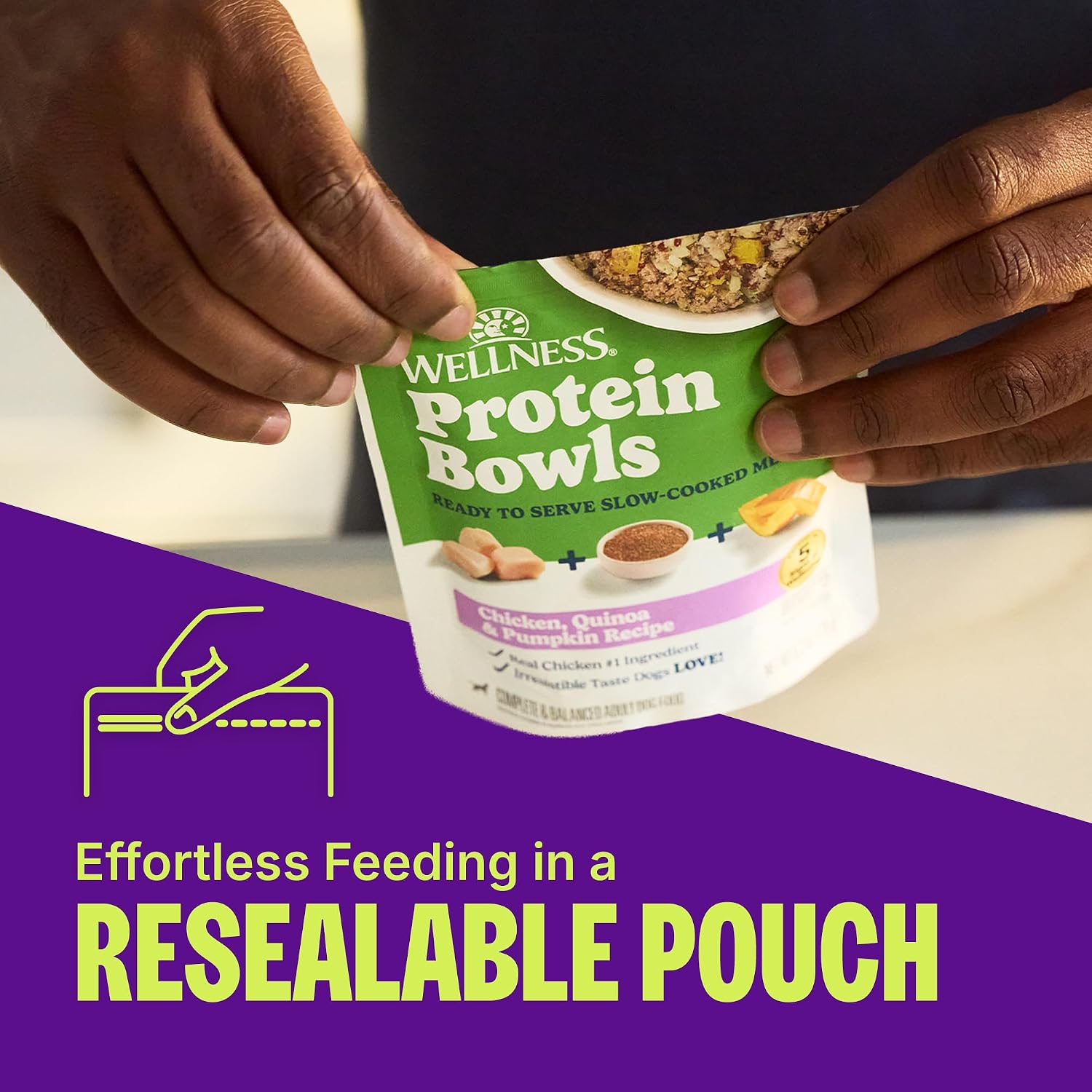 Wellness fresh alternative chicken and potato recipe wholesome grains dog food.