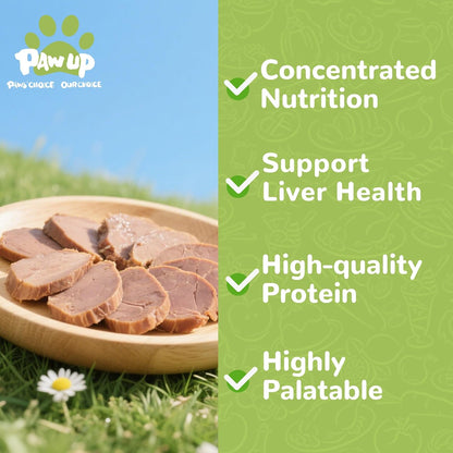 PAWUP freeze dried chicken liver food topper crumbled over cat food bowl