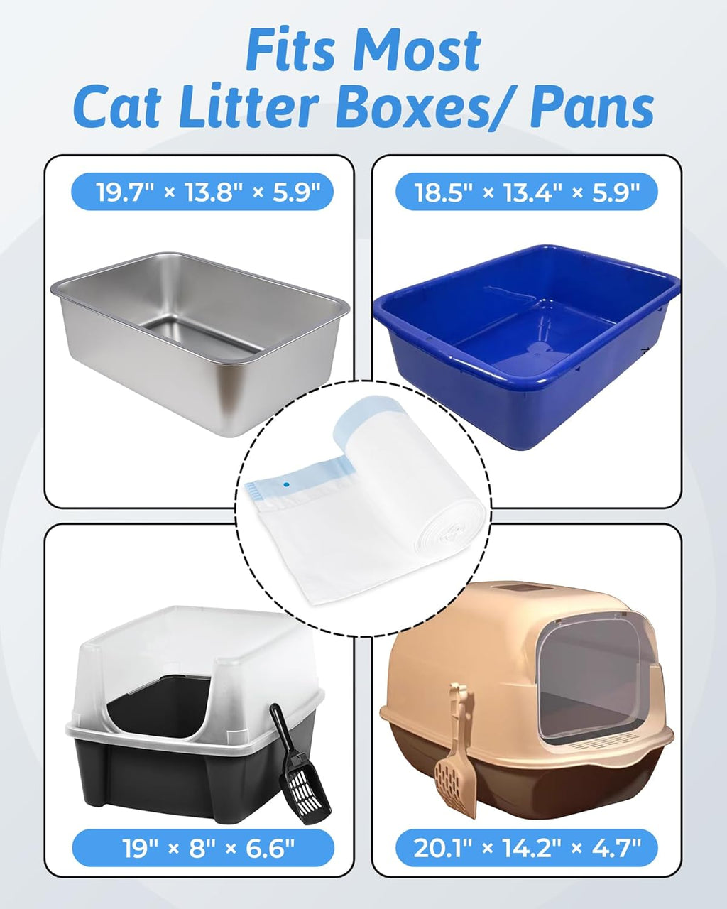 Hygienic drawstring cinching mechanism on a large cat litter box liner