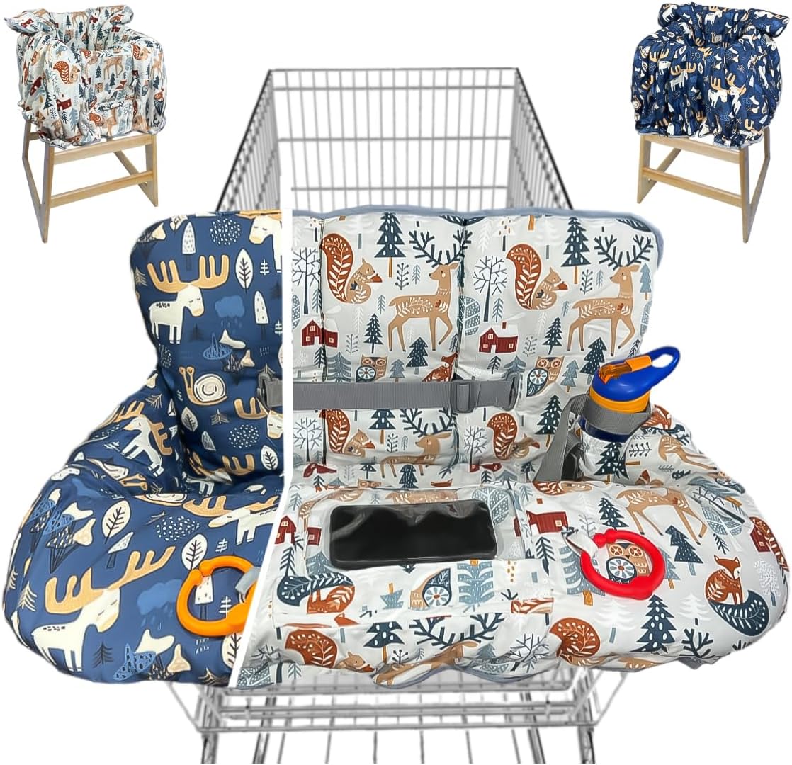 Jowey shopping cart cover for baby front view showing the multicolor patterned cotton fabric