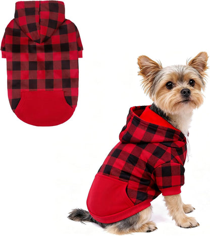 KOOLTAIL plaid dog hoodie in red size small front view premium pet winter apparel