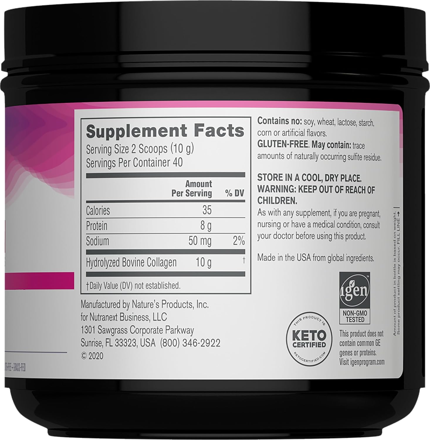NeoCell Grassfed Collagen Peptides 14 ounce supplement nutrition facts and ingredients label