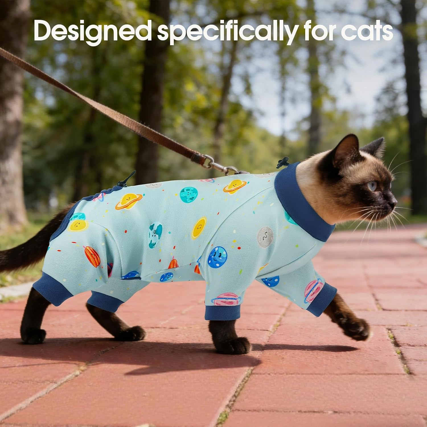 Dentrun shedding control onesie on a cat model