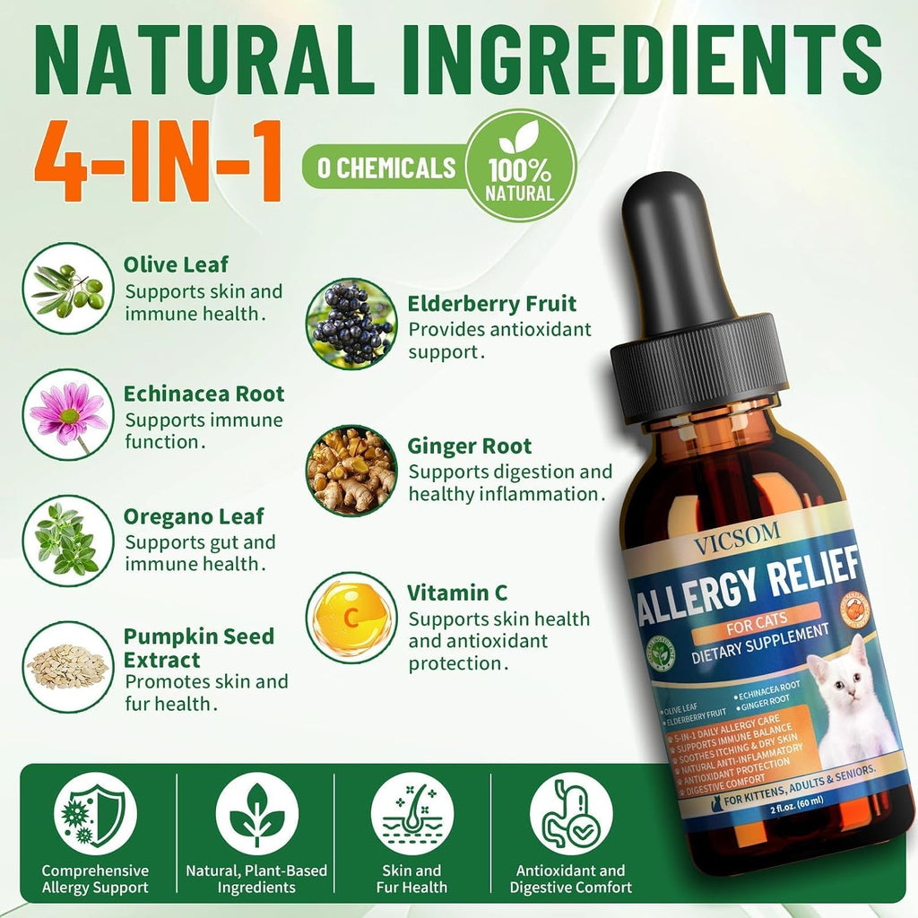Vicsom itchy skin and paw licking relief solution for cats facing environmental triggers