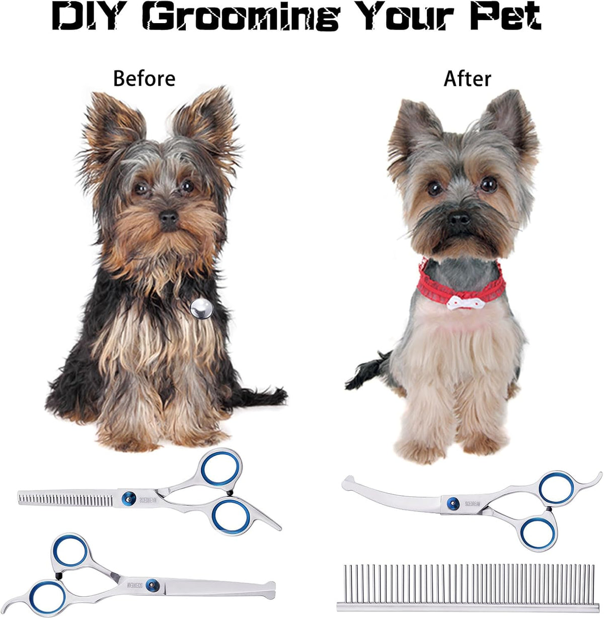 Five piece imported home pet grooming kit for styling anxious animals