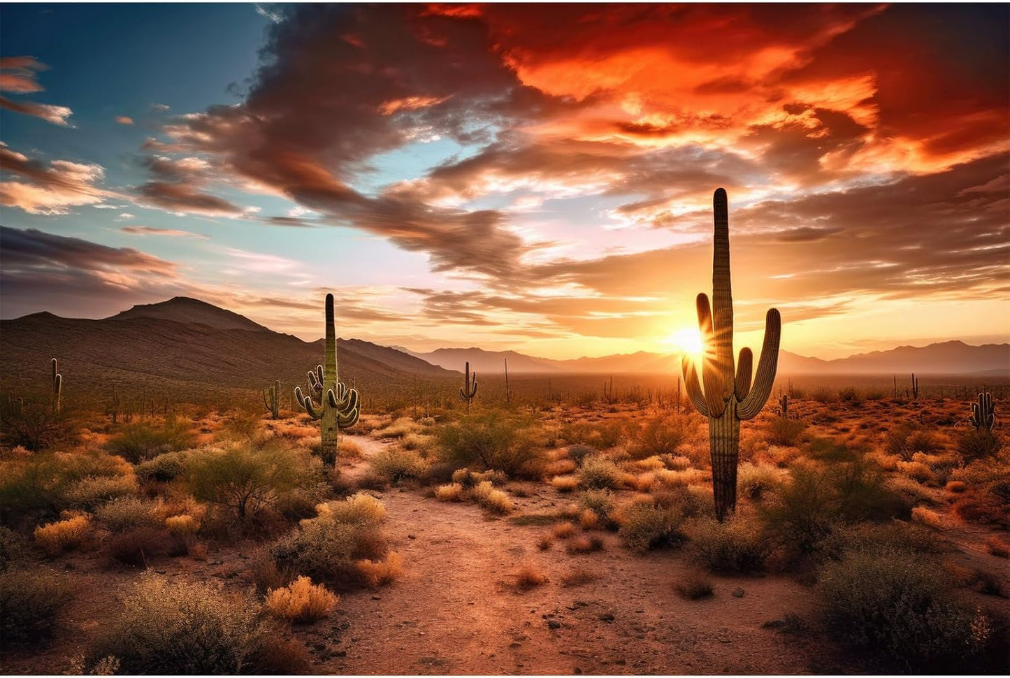 Riivvdise reptile habitat background front view showcasing vibrant sunset desert landscape for terrariums.
