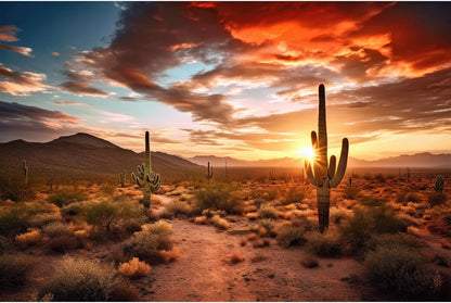 Riivvdise reptile habitat background front view showcasing vibrant sunset desert landscape for terrariums.
