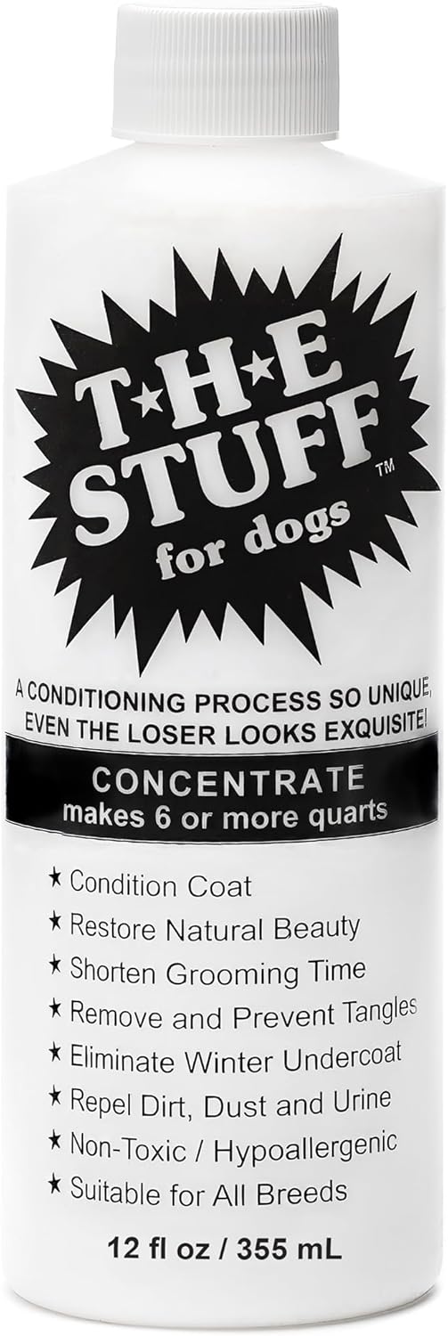 Side view of The Stuff hypoallergenic dog conditioner spray