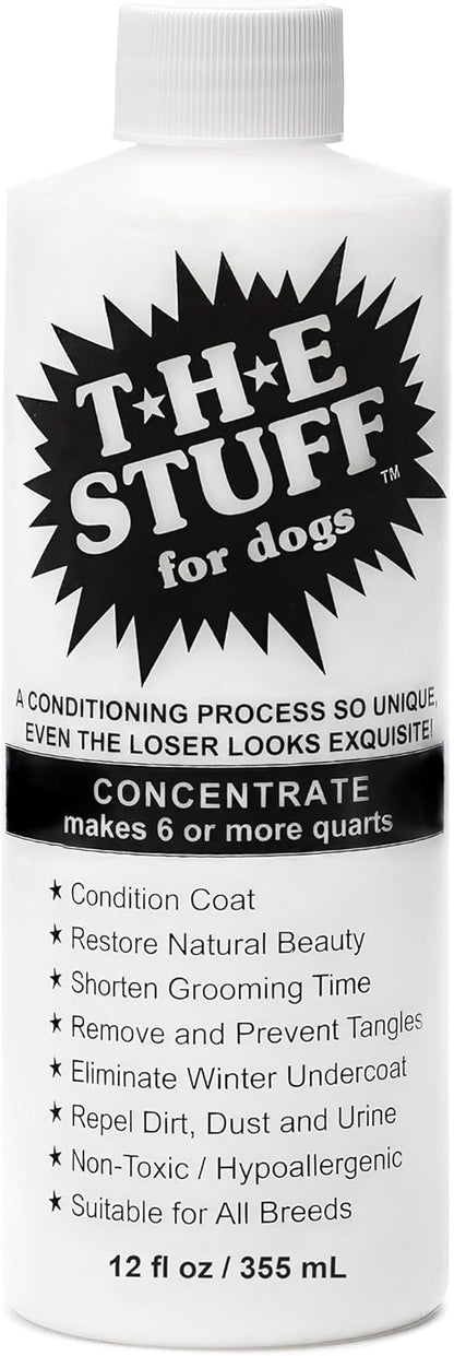 Side view of The Stuff hypoallergenic dog conditioner spray