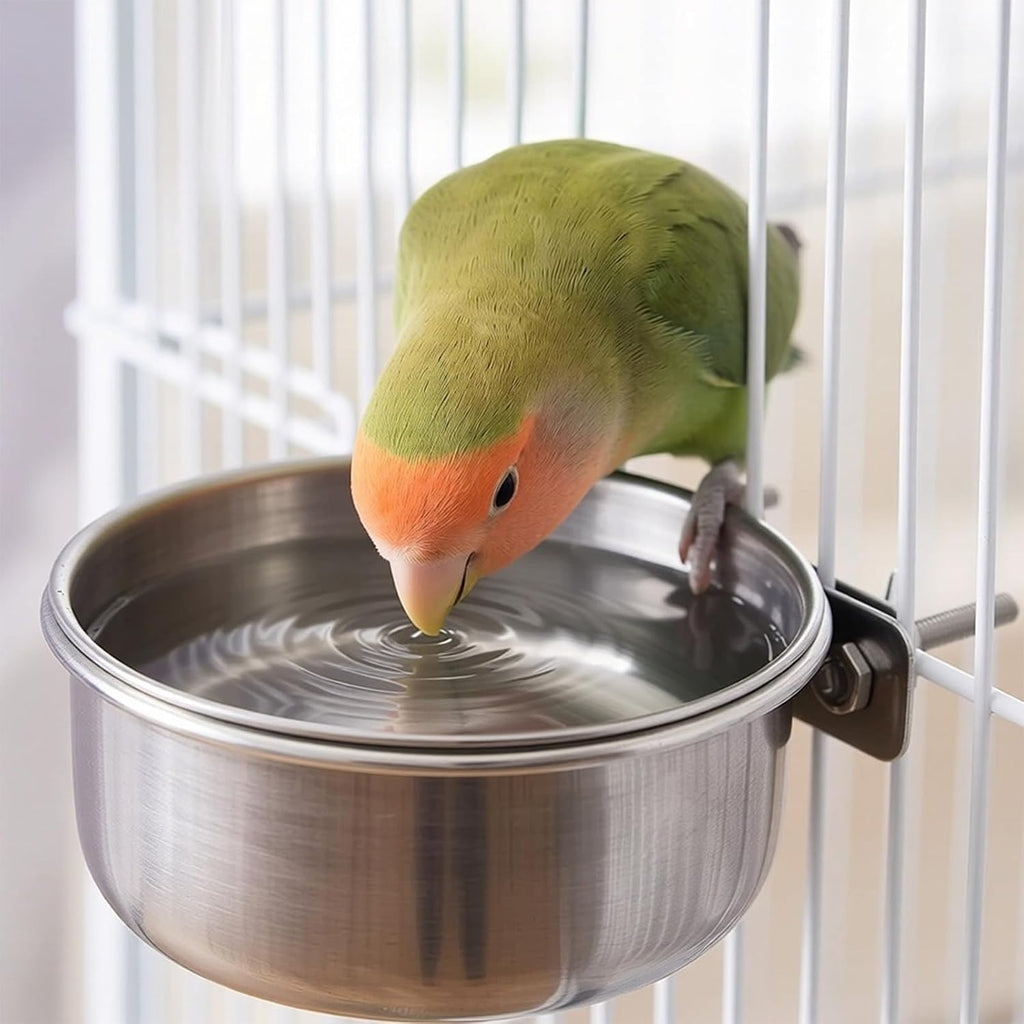 3 Pcs Stainless Steel Bird Feeding Cups with Clamp Holder - Birdcage Food Water Dish Bowls for Cockatiel Parakeet Macaw Finches Lovebirds Small Animals - Image 3