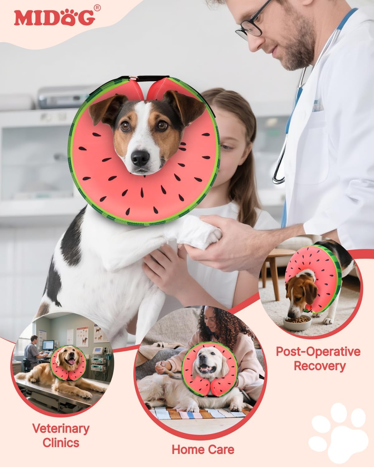 Side profile of Midog inflatable watermelon donut collar for dogs