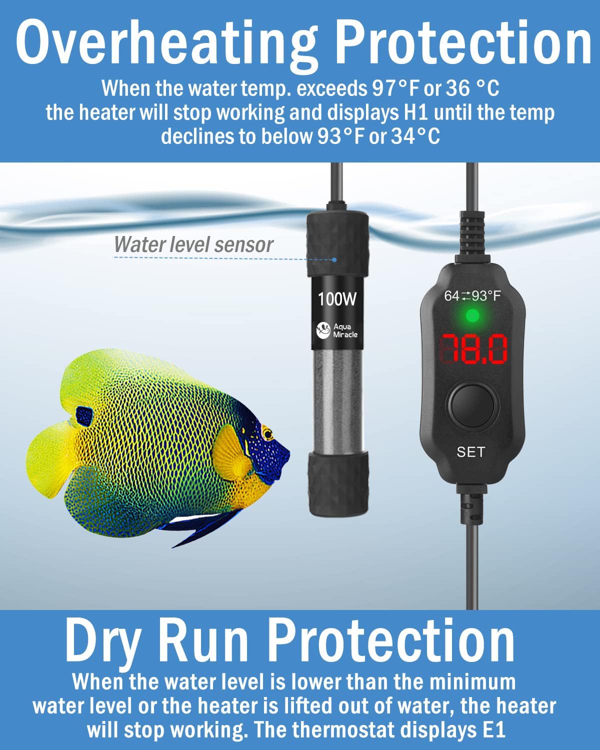 Side profile of AquaMiracle super short aquarium heater