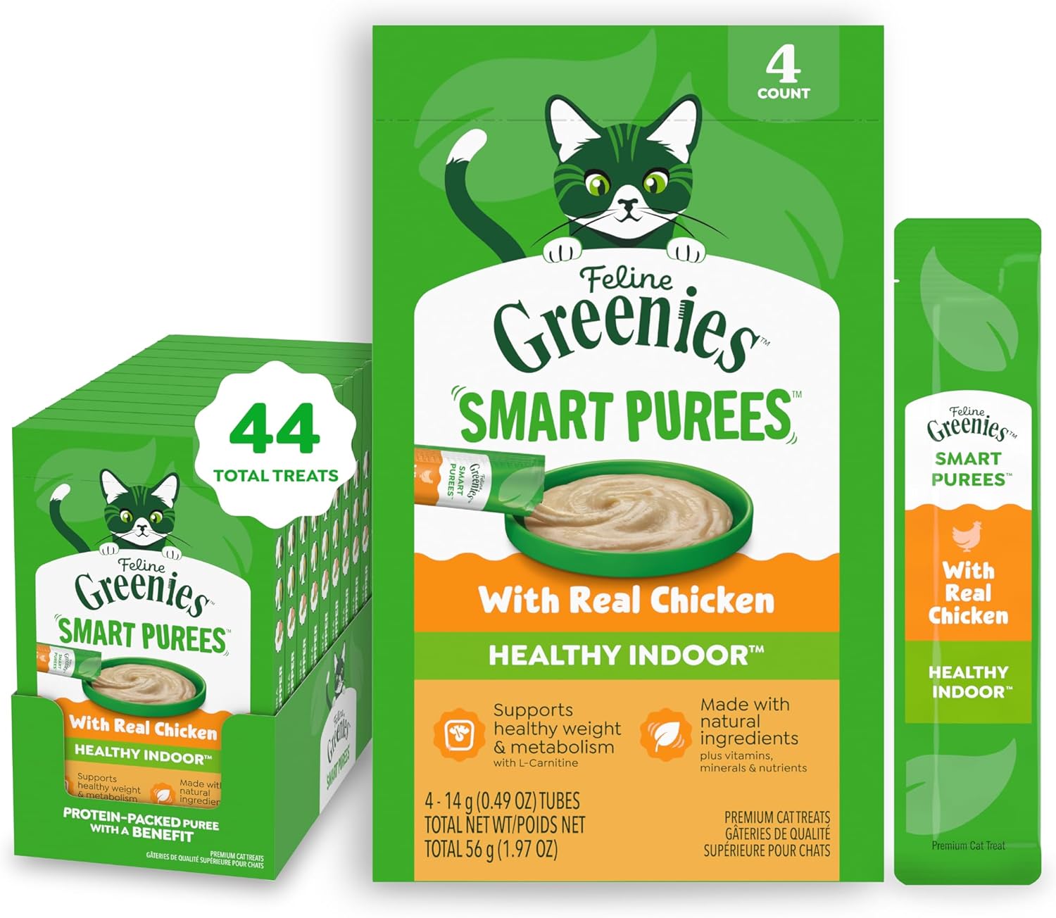 Greenies Feline Smart Purees Healthy Indoor and Skin & Fur Health Lickable Cat Treats, with Real Chicken, with Real Salmon, 0.49 oz. Tubes, 40 Count - Image 10