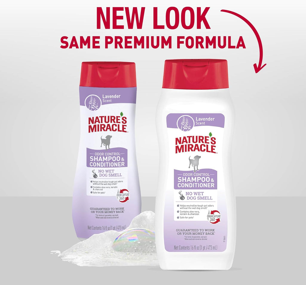 Nature's Miracle lavender scent odor control dog shampoo for eliminating wet dog smell
