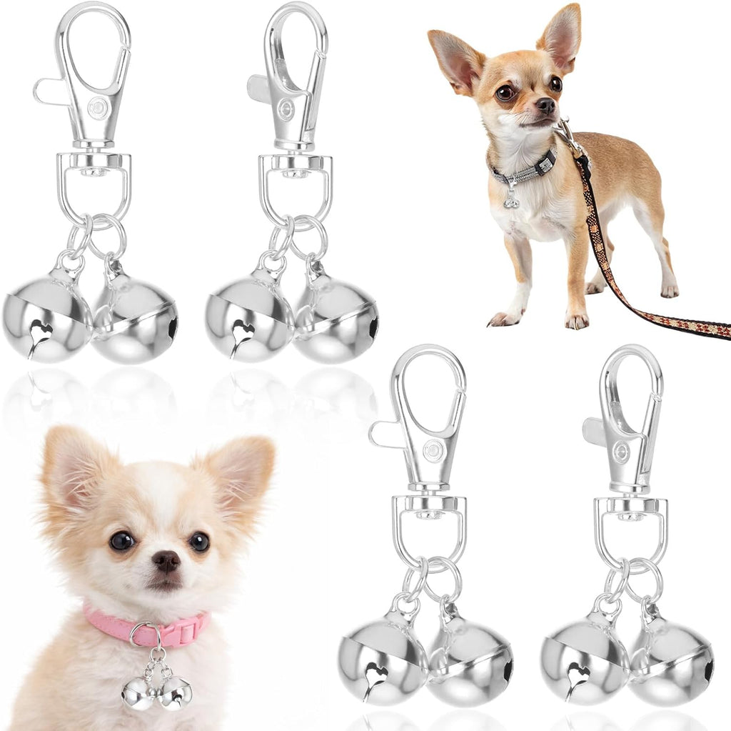 TIESOME 4 Piece Mini Dog Collar Bell front view showing premium silver zinc alloy finish